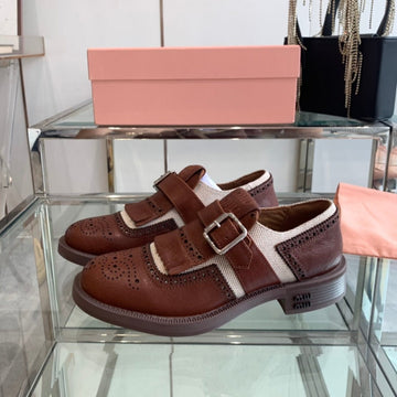 Miu Monk Strap Dark Brown Fabric Calfskin