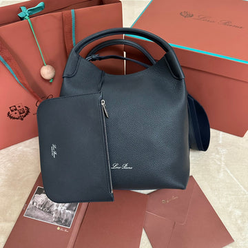 Large 36 Bale Bag In Black Grained Calfskin
