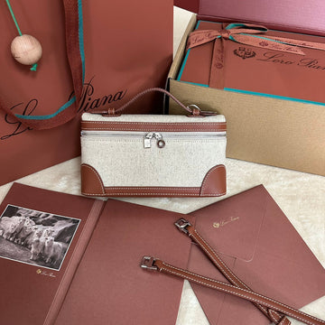 Extra Pocket L19 In White Canvas And Bronze Brown Calfskin With Silver Hardware