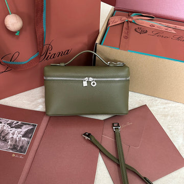 Extra Pocket L19 In Olive Green Calfskin With Silver Hardware