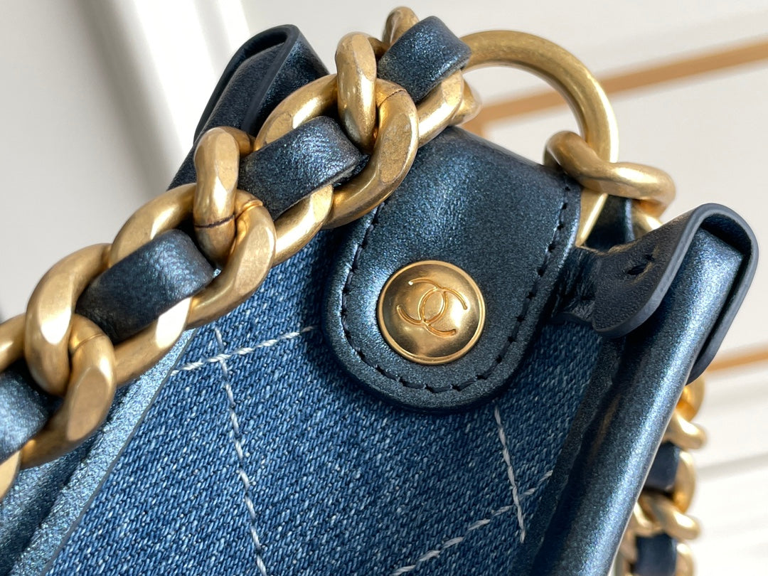 CC 24S 24CM Hobo Bag Blue Denim Gold Hardware