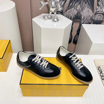 Fendi Flight Sneaker In Black Suede And Lambskin