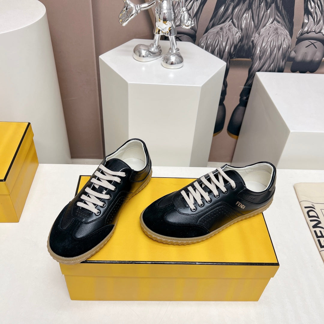 Fendi Flight Sneaker In Black Suede And Lambskin