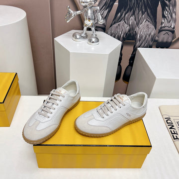 Fendi Flight Sneaker In White Suede And Lambskin