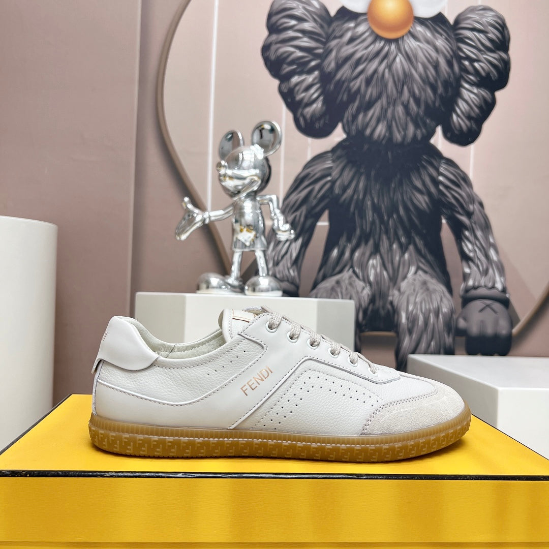 Fendi Flight Sneaker In White Suede And Lambskin