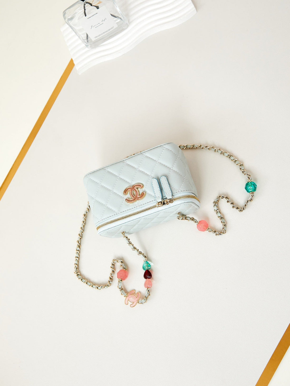 23P Vanity 17CM Cloud Blue Lambskin Light Gold Hardware