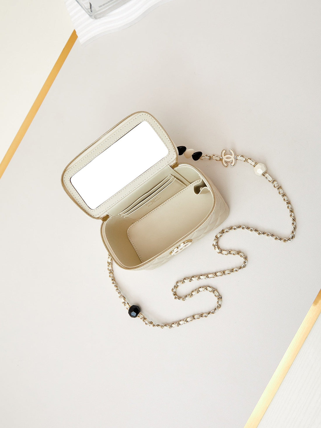 23P Vanity 17CM Cream Lambskin Light Gold Hardware