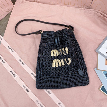 Miu Bucket Bag 20CM Black Woven Fabric