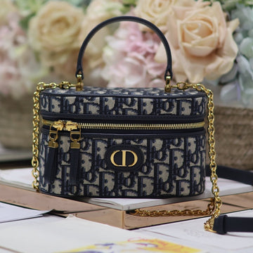 Caro 16 Mini Vanity Case In Blue Monogram Oblique Jacquard Fabric