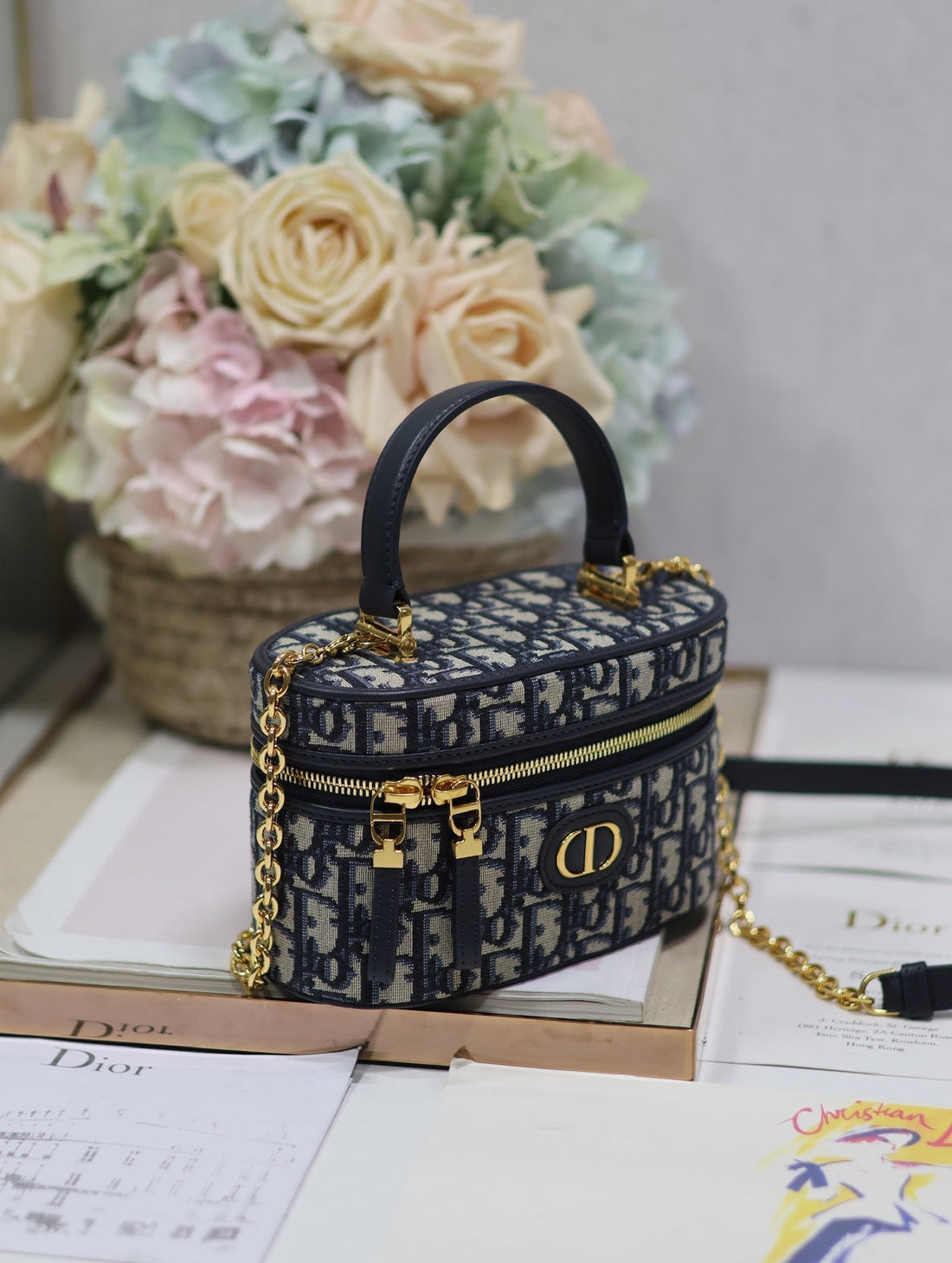 Caro 16 Mini Vanity Case In Blue Monogram Oblique Jacquard Fabric