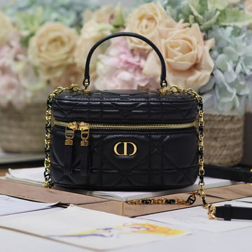 Caro 16 Mini Vanity Case In Black Macrocannage Lambskin