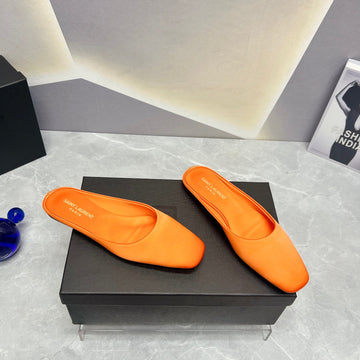Sl Square Toe Flat Mules Tiger Satin