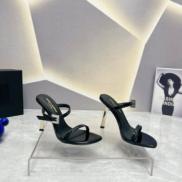 Sl Crystal Buckle High Heels Black Calfskin