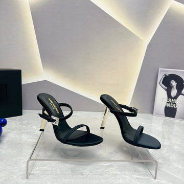 Sl Crystal Buckle High Heels Black Satin
