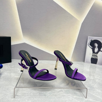 Sl Crystal Buckle High Heels Violet Satin