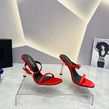 Sl Crystal Buckle High Heels Red Satin
