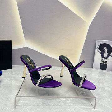 Sl Crystal Thin Belt High Heels Violet Satin