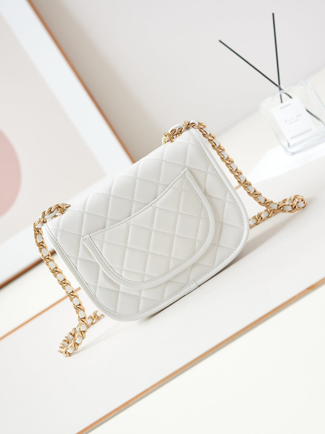 24S Messenger Bag 23CM White Calfskin Gold Hardware