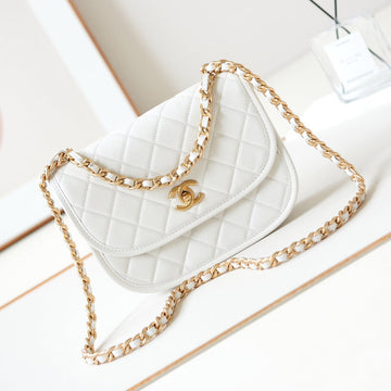 24S Messenger Bag 23CM White Calfskin Gold Hardware
