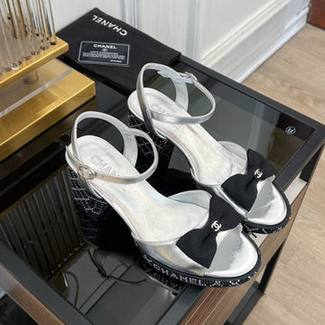 Slingbacks Sandal 75 Black Bow Silver Metalic Lambskin