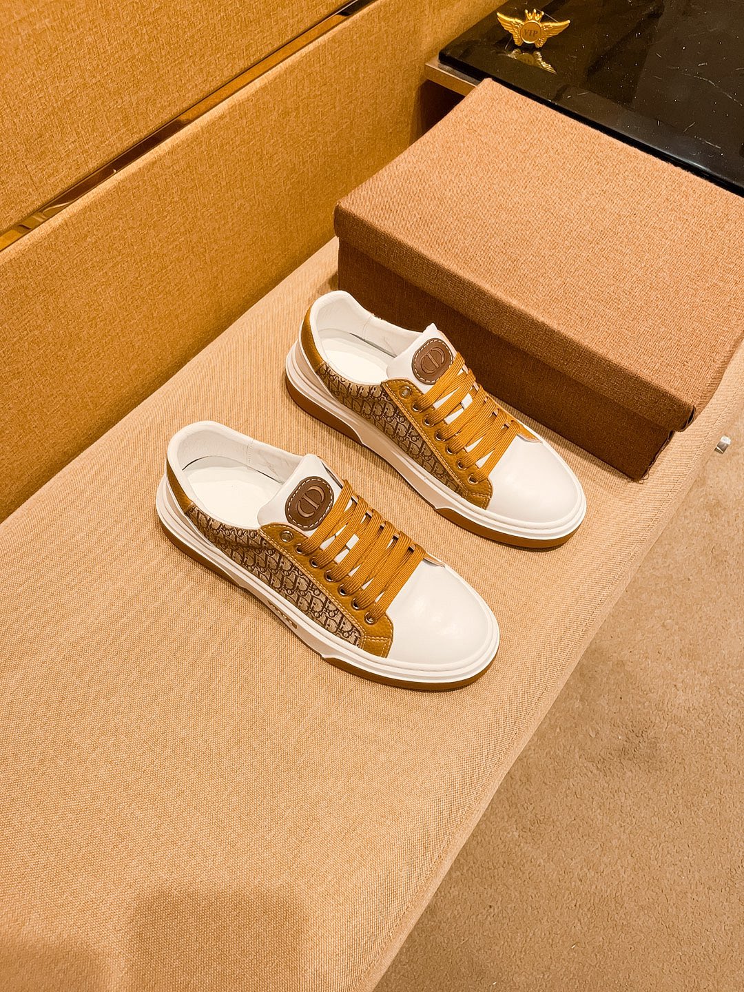 CD Low Top Sneaker Bronze And White Calfskin