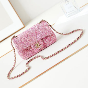 24P Mini Classic 20CM Pink Tweed Gold Hardware