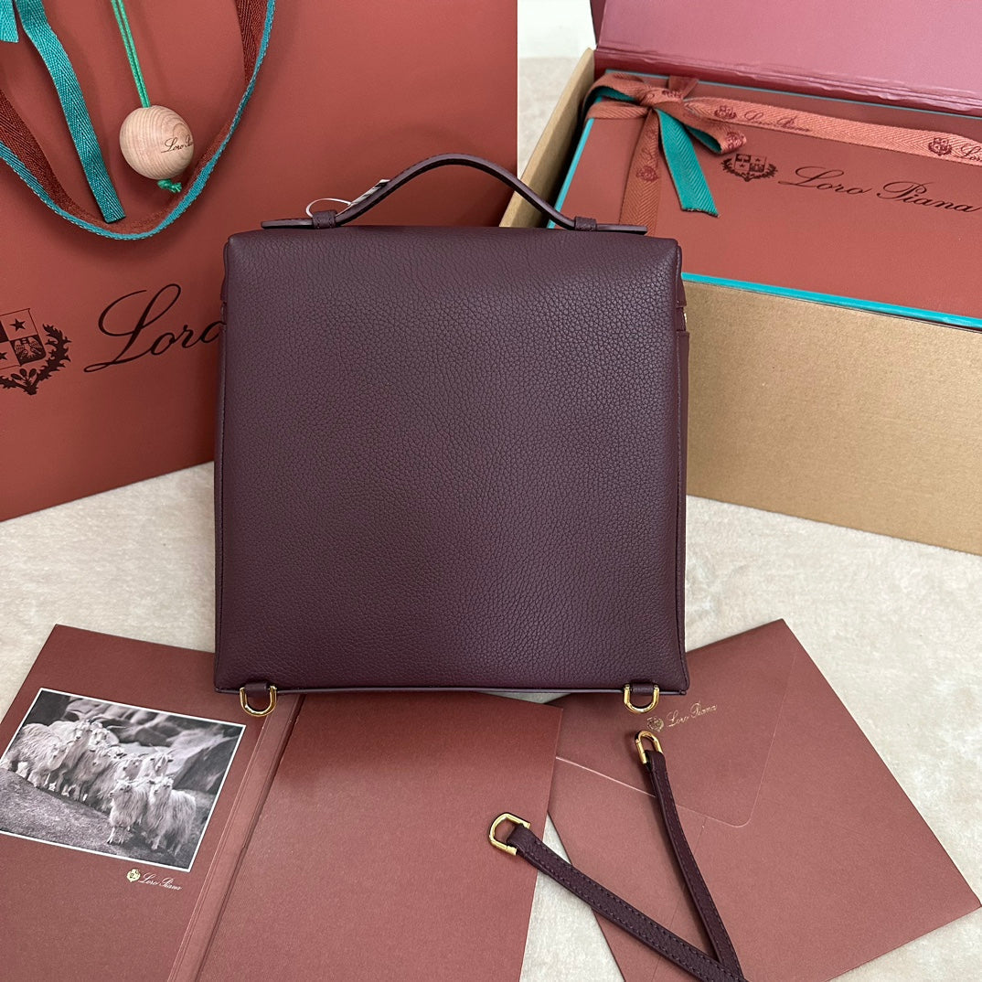 Extra Pocket Backpack L23.5 In Wine Purple Calfskin With Gold Hardware