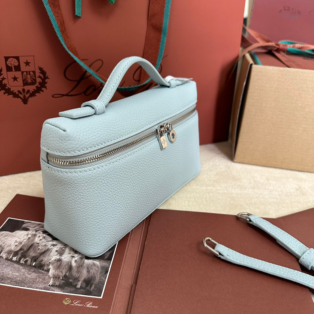 Extra Pocket L19 In Light Blue Calfskin With Silver Hardware