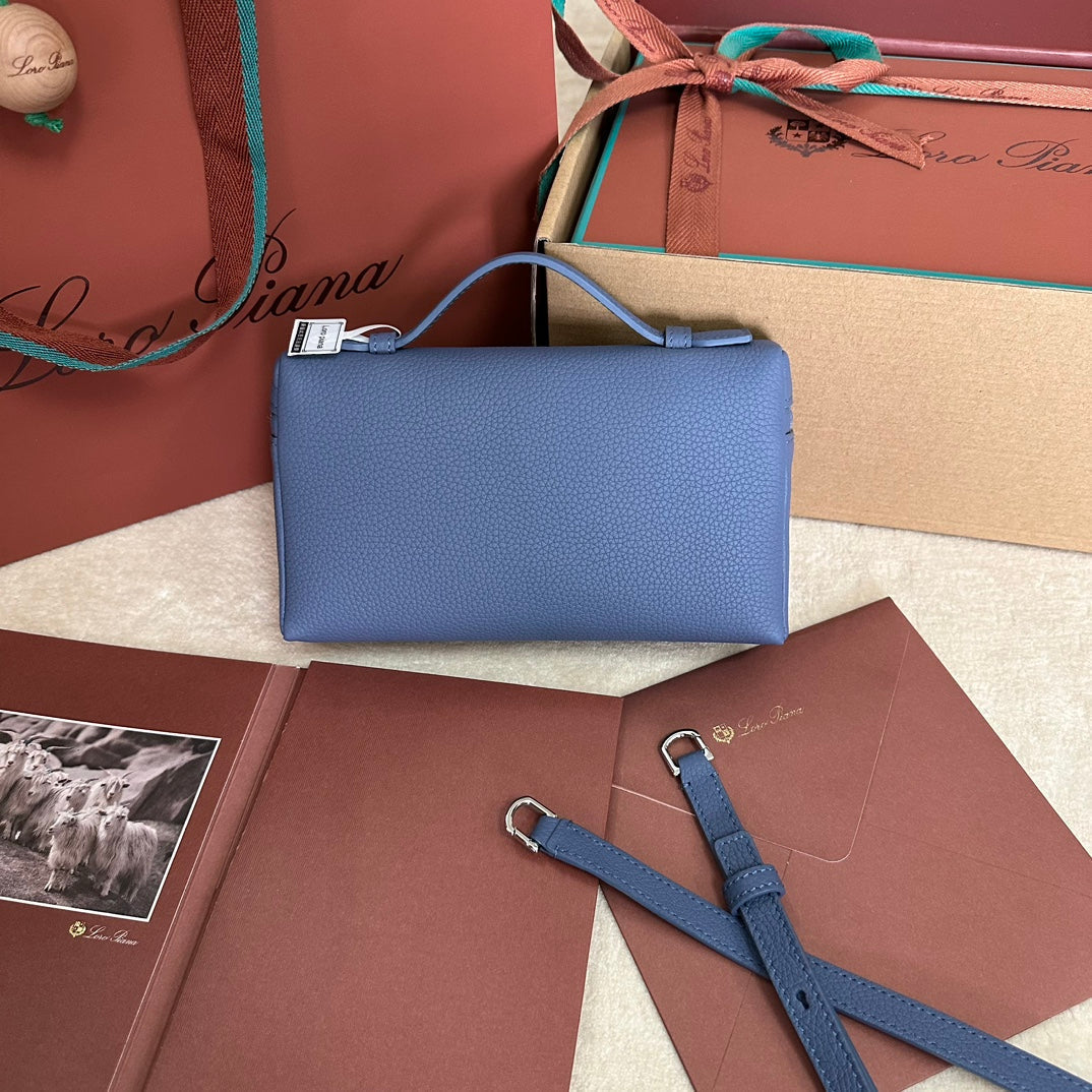 Extra Pocket L19 In Azure Blue Calfskin With Silver Hardware