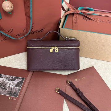 Extra Pocket L19 In Wine Purple Calfskin With Gold Hardware