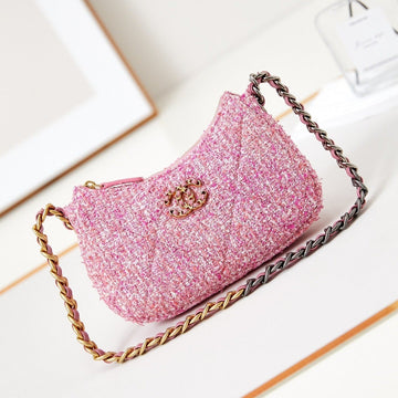 19 Hobo Bag 20CM Pink Tweed