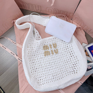 Miu Hobo Bag 31CM White Woven Fabric