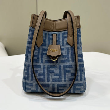 Fendi Origami Mini 19 In True Blue Monogram Denim With Calfskin Strap