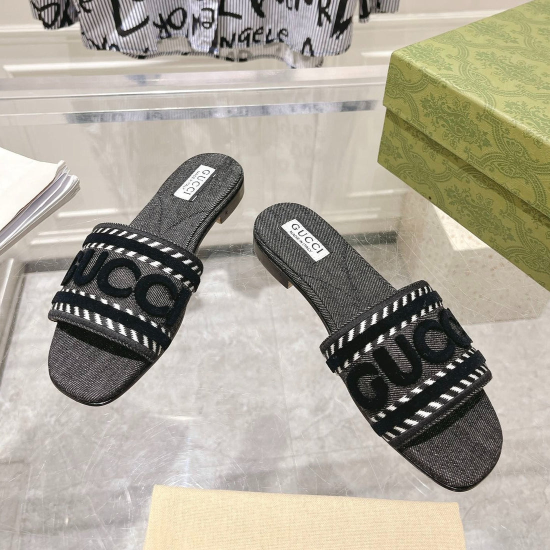 GG Interlocking Double G Hollow Slippers Black