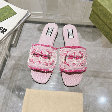 GG Interlocking Double G Hollow Slippers Neon Pink