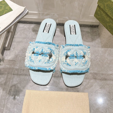 GG Interlocking Double G Hollow Slippers Baby Blue