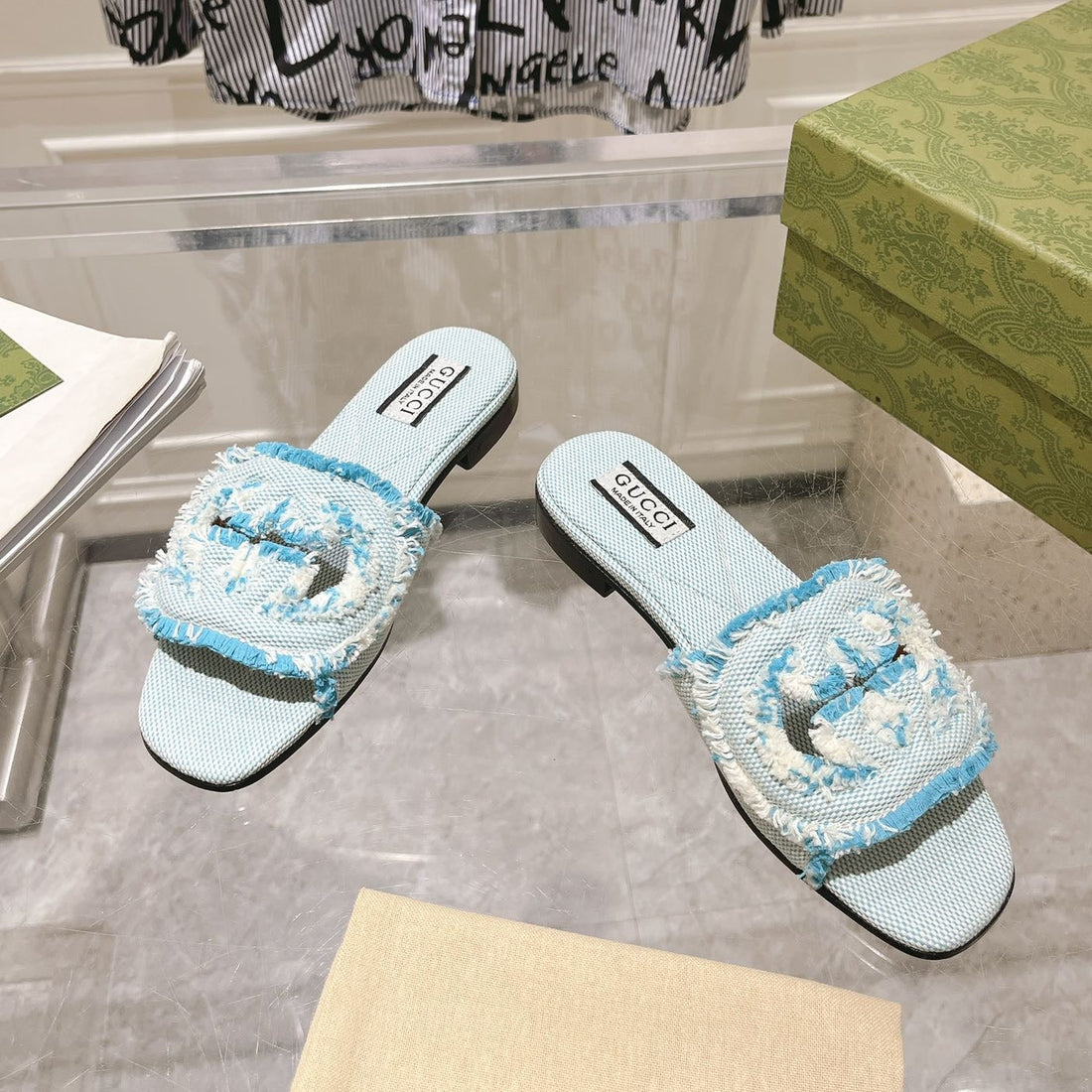 GG Interlocking Double G Hollow Slippers Baby Blue