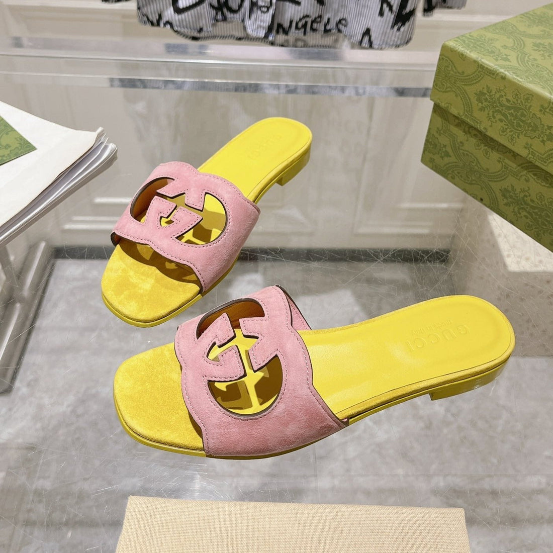 GG Interlocking Double G Hollow Slippers Blush Pink Yellow