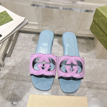GG Interlocking Double G Hollow Slippers Orchid Purple Blue