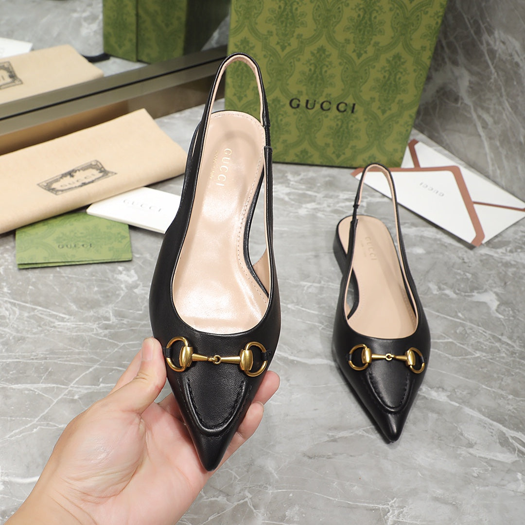 GG Slingback Flat Sandals Black