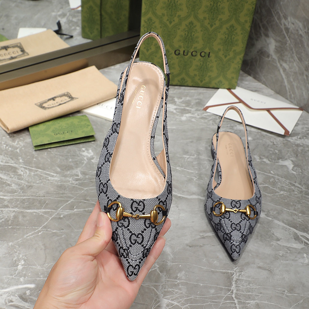 GG Slingback Flat Sandals Grey Caro