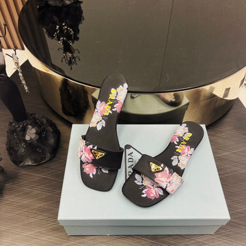 Pra Printed Slides Slippers Black Satin