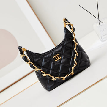 24A Hobo Bag 23CM Black Calfskin Gold Hardware