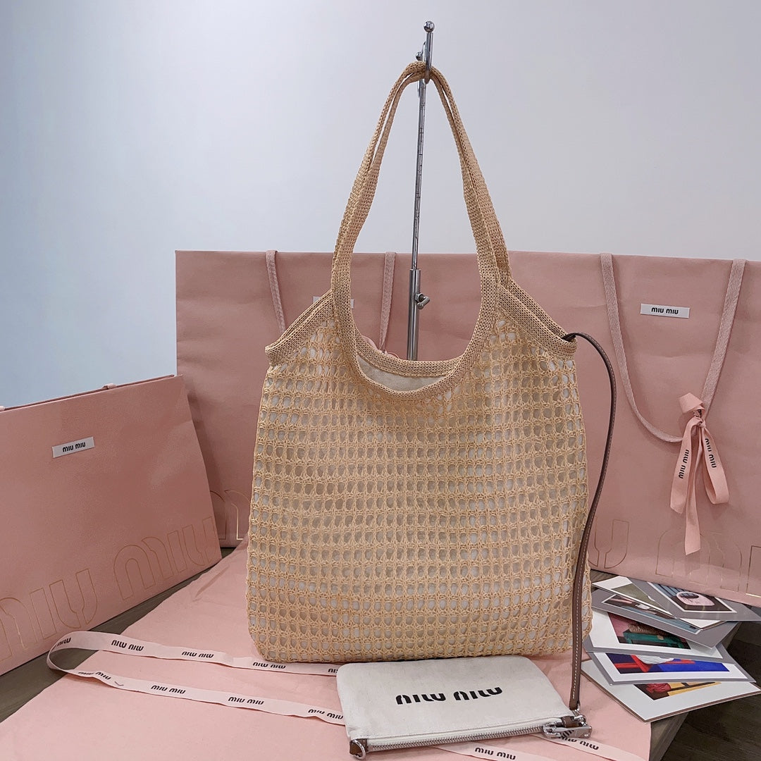 Ivy Mini Tote Bag 40CM Beige Woven Fabric And Linen
