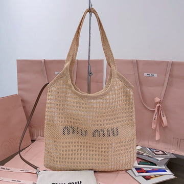 Ivy Mini Tote Bag 40CM Beige Woven Fabric And Linen
