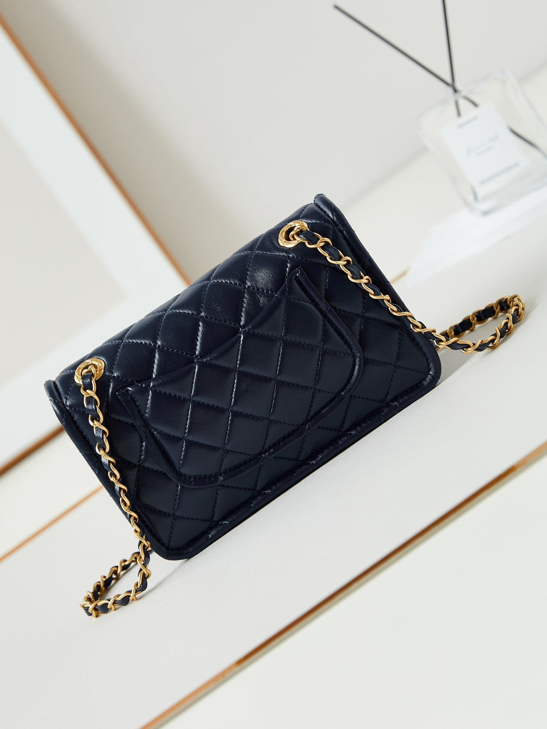 24S Small Flap Bag 23CM Dark Blue Calfskin Gold Hardware