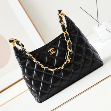 24A Hobo Bag 32CM Black Calfskin Gold Hardware