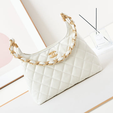 24A Hobo Bag 32CM White Calfskin Gold Hardware