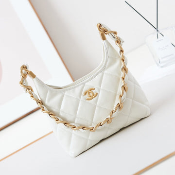 24A Hobo Bag 23CM White Calfskin Gold Hardware