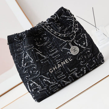 24A CC 22 Hobo Bag Black Denim Silver Hardware